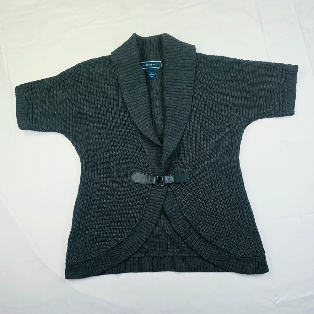 Karen Scott Women's Small Gray Short Sleeve Shawl Collar Toggle Buckle Cardigan